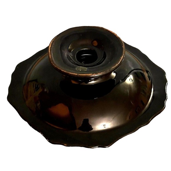 VTG Japanese Pedestal Dish Tashiro Shoten Black Hand Painted Flowers Butterfly - Picture 8 of 10